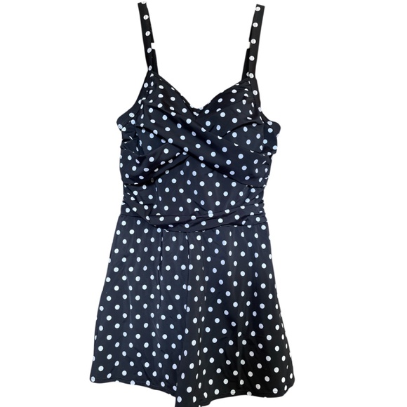 Denim&Co Other - NWOT Denim&Co Beach Black with White Polka Dots Swim Dress Size 10